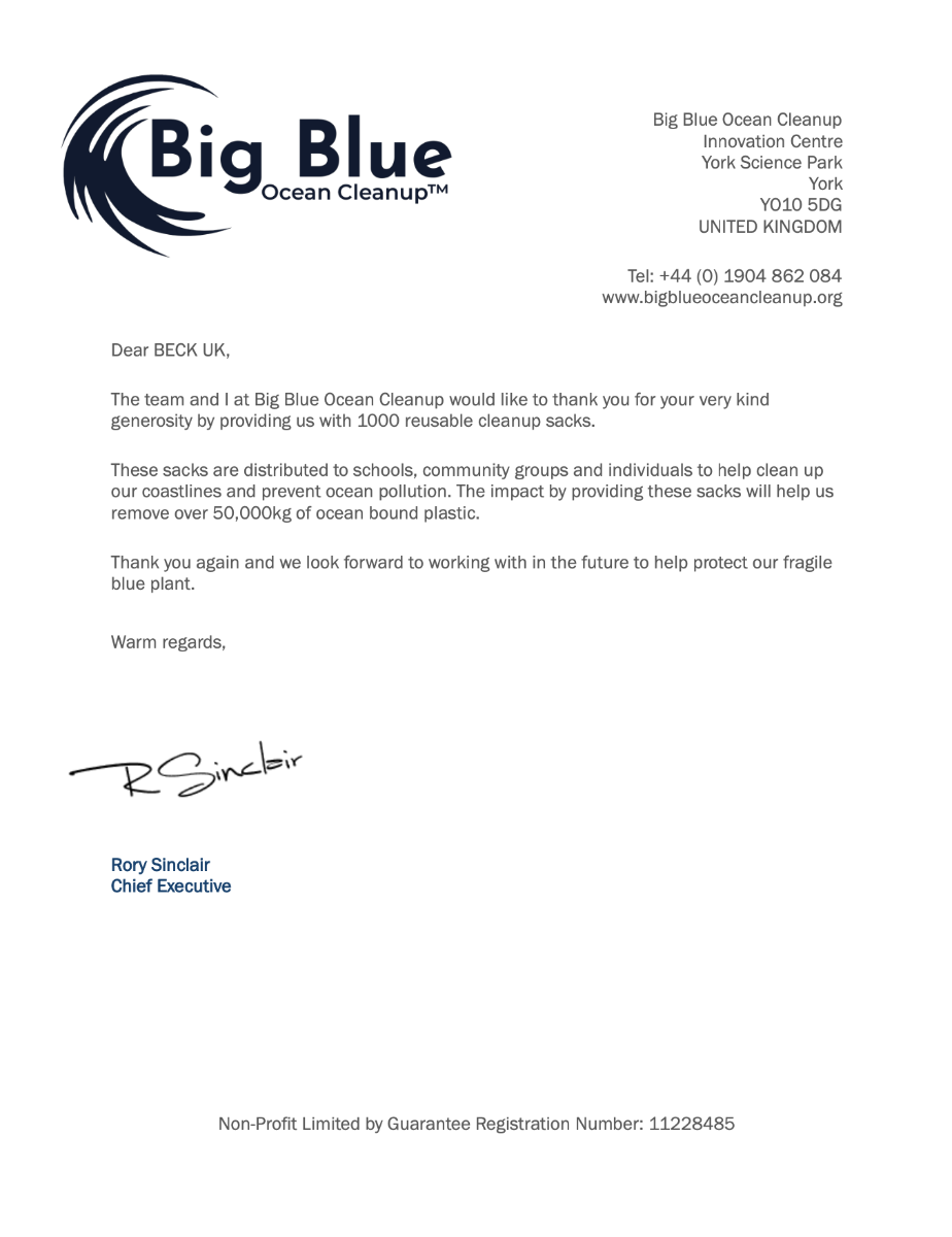 Ocean cleanup thank you letter
