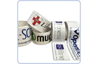PRINTED WHITE POLYPROPYLENE TAPE 50MM X 66M - CUSTOM PRINTED