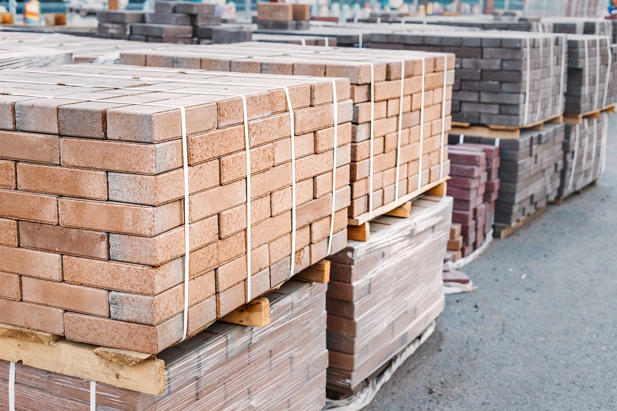 Building bricks and materials on a construction site